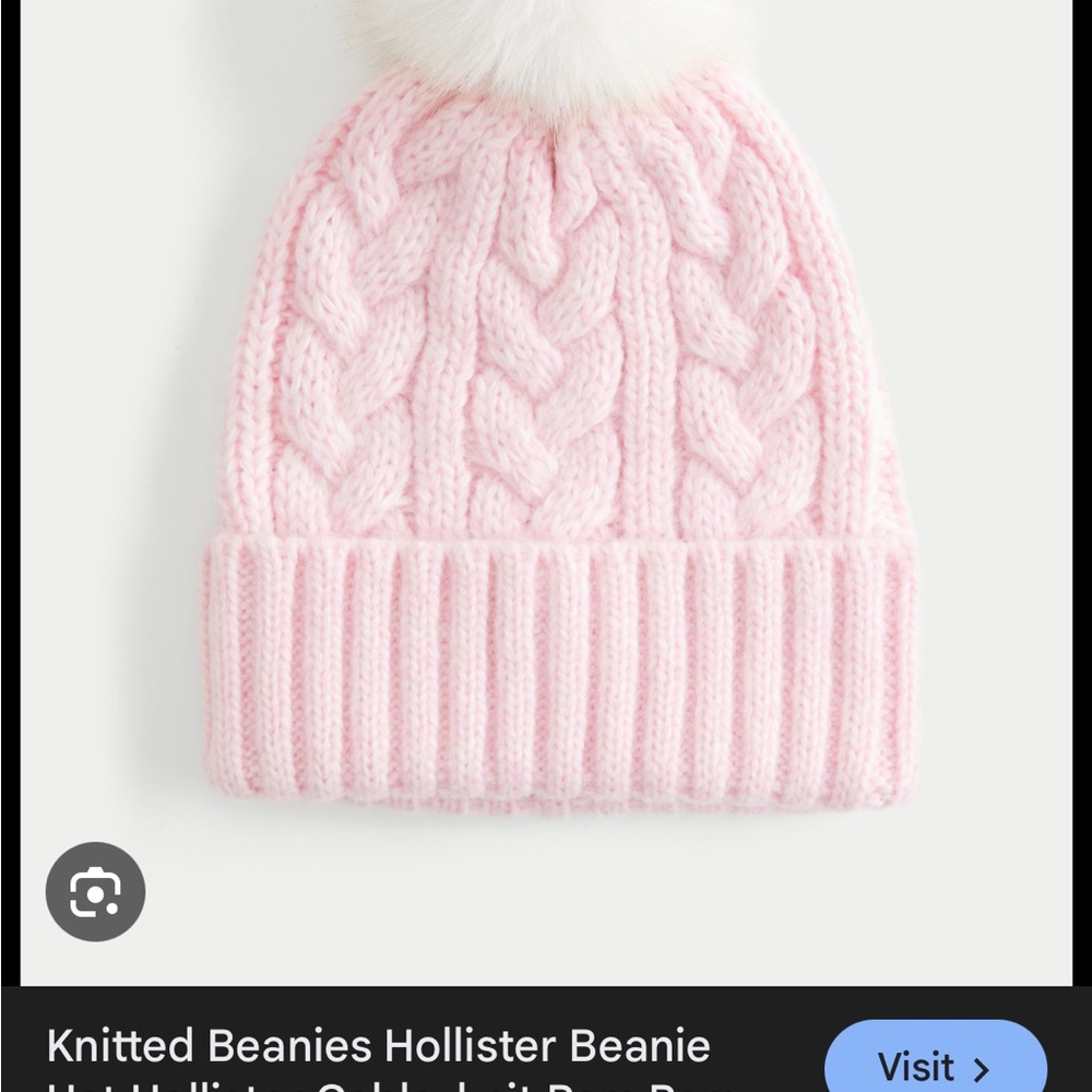 Hollister Light Pink Cable Knit Beanie with White Pom Pom